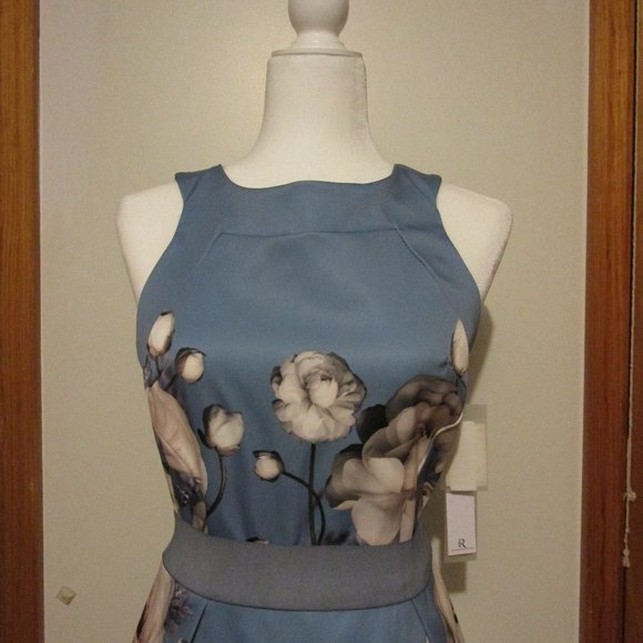 NWT Rinascimento Designer Sz Medium Sleeveless Blue Printed Fit And Flare Dress - Picture 10 of 17
